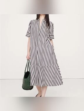 NWT Banana Republic Cotton Poplin Tuxedo-Front Midi Dress